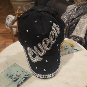 Y2K Black Rhinestone 'Queen' Cap